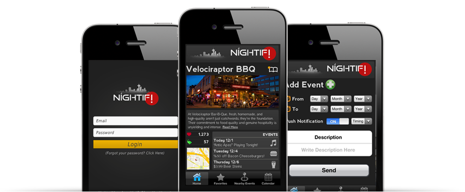 Nightifi app mock screenshots